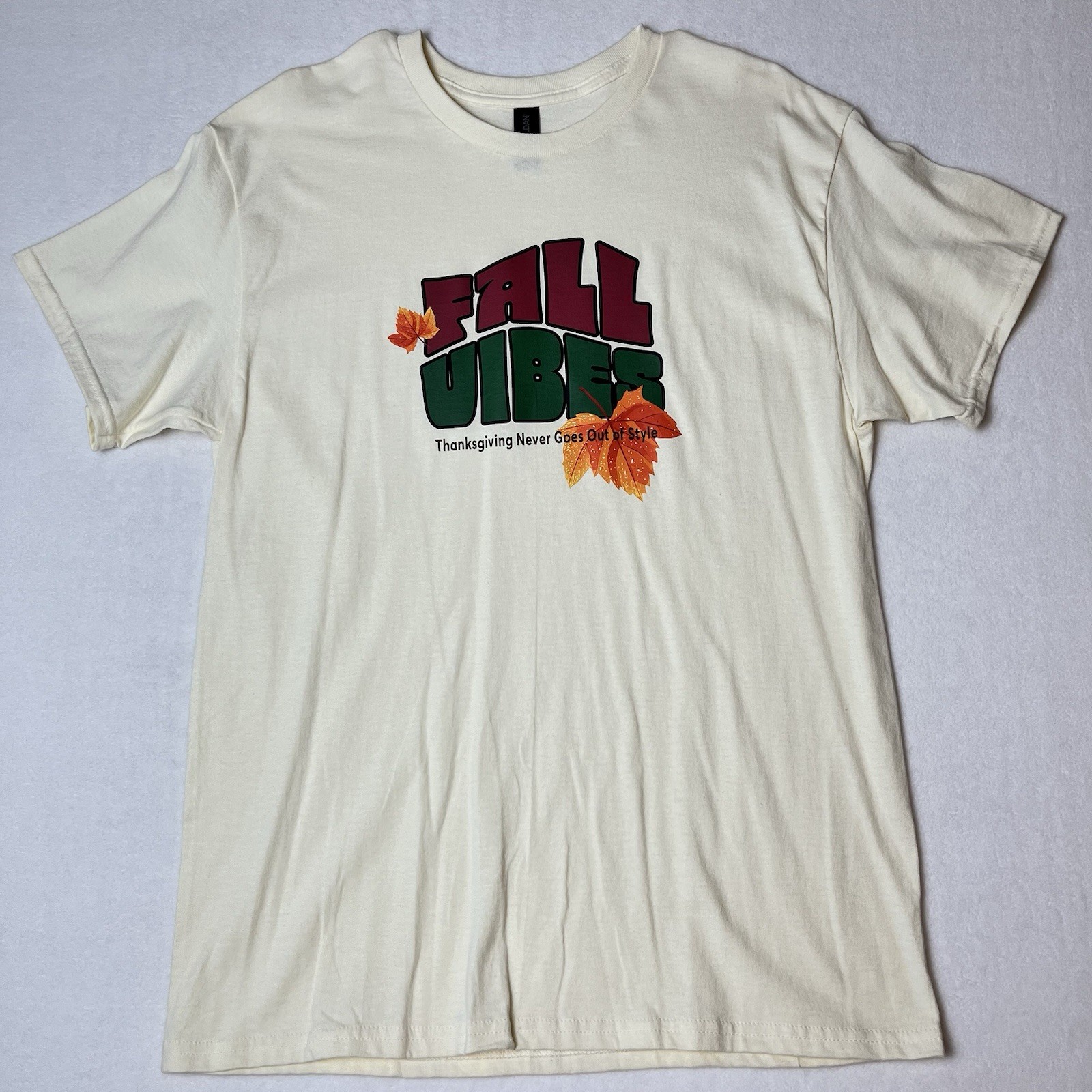 New Gildan Fall Vibes T-Shirt Unisex Large Ivory Short Sleeve Crew Autumn