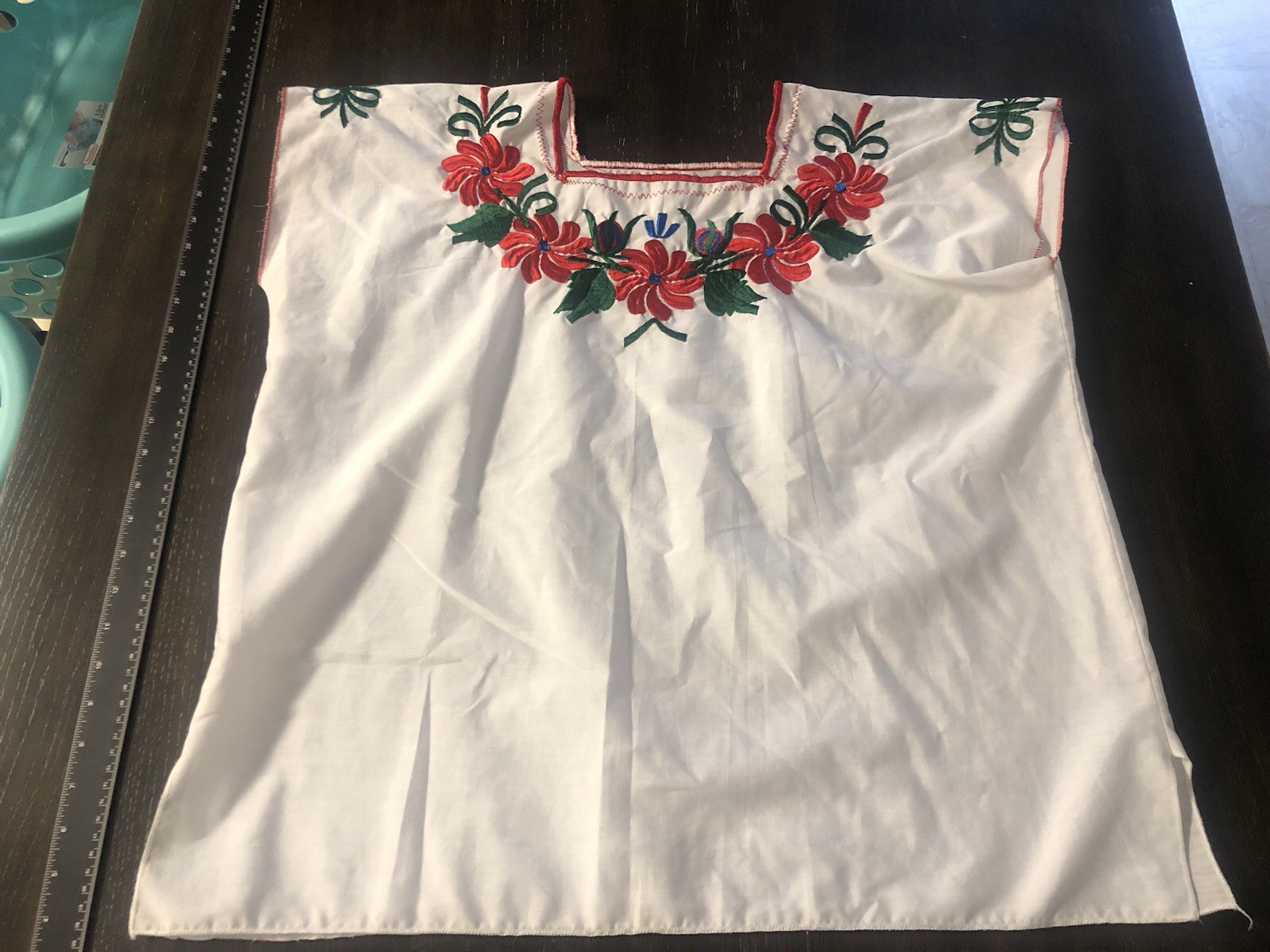 Handmade Embroidered Floral Blouse Hispanic Dominican Mexican Size L? XL?