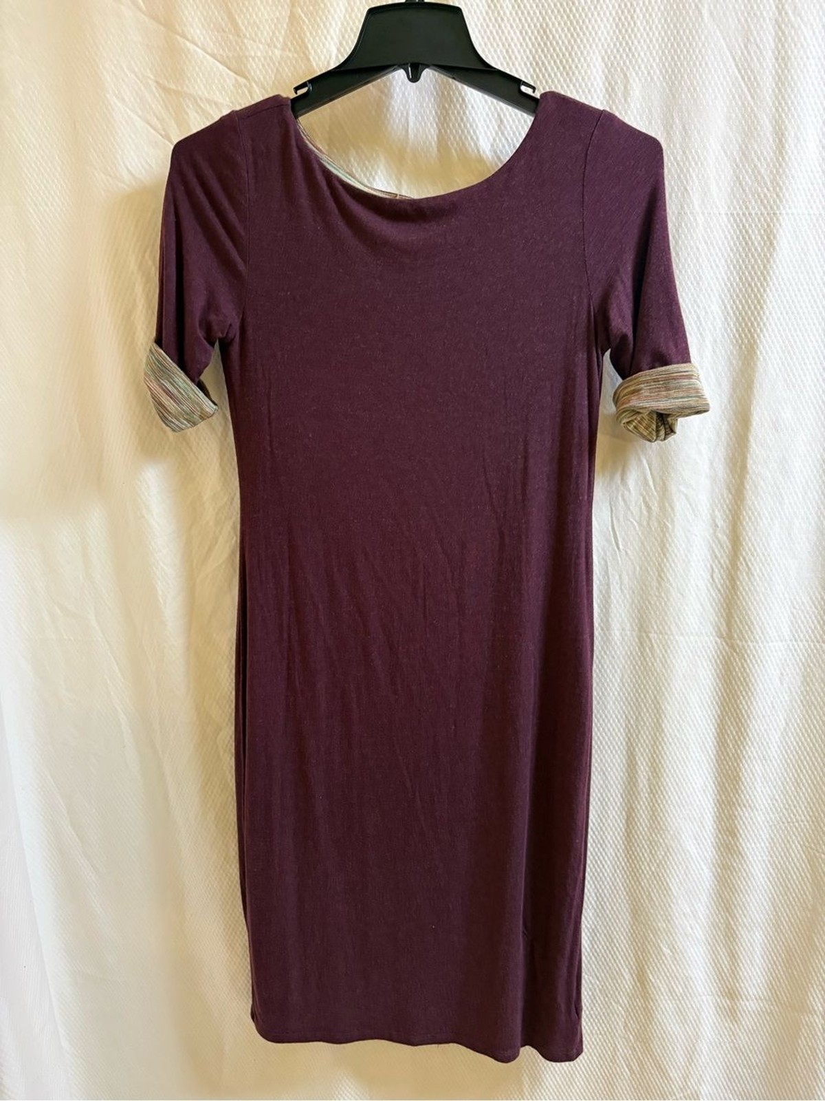 prAna Plum + Striped REVERSIBLE Sleeve Scoop Neck Tee Dress M EUC