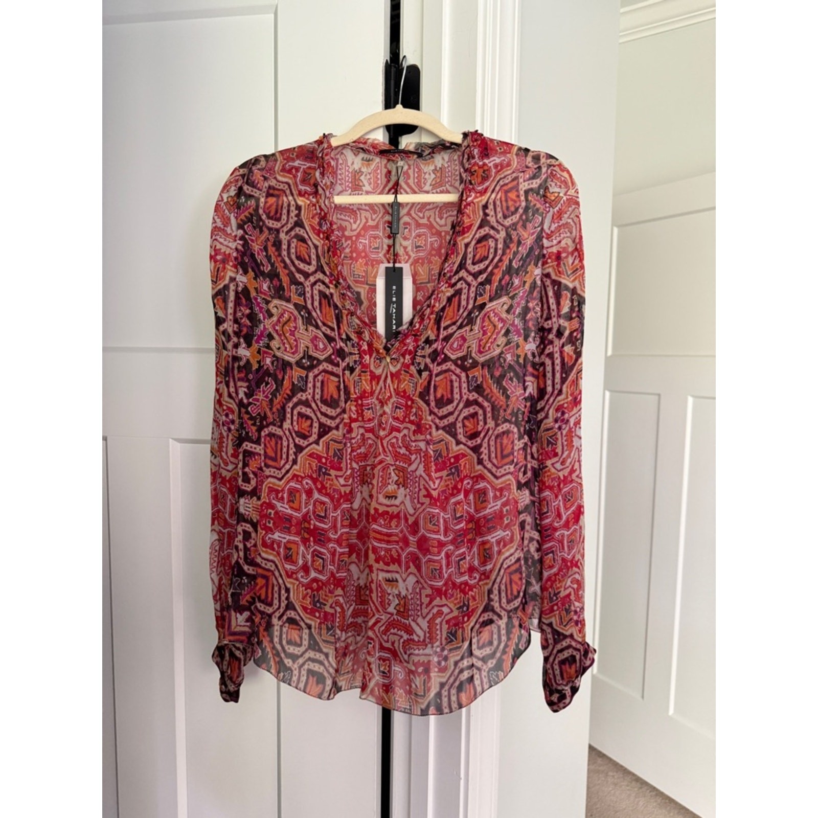 Elie Tahari Parisa Blouse New Petunia Silk Beaded Top NWT large L