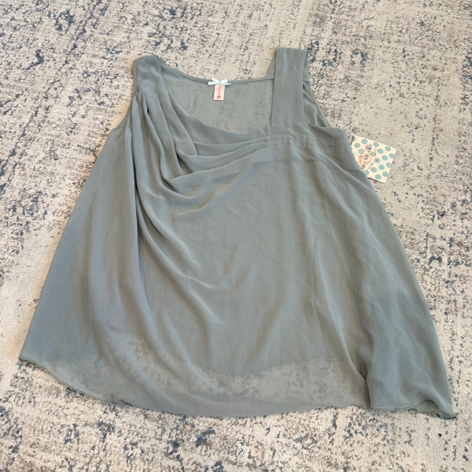 NWT DownEast Basics Lullaby Tank Shadow Grey Draped Chiffon Sleeveless Top Large
