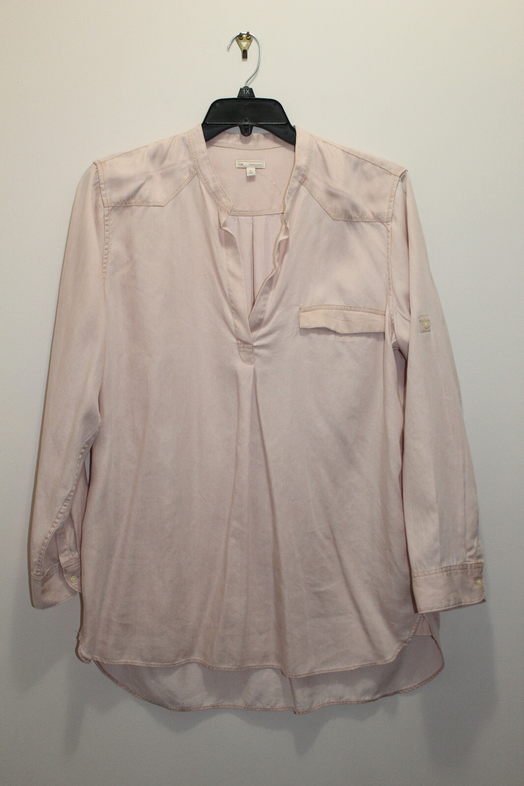 GAP WOMENS TUNIC SPLIT ROUND NECK ROLL TAB SLEEVE HI-LOW HEM BLUSH PINK SIZE XL