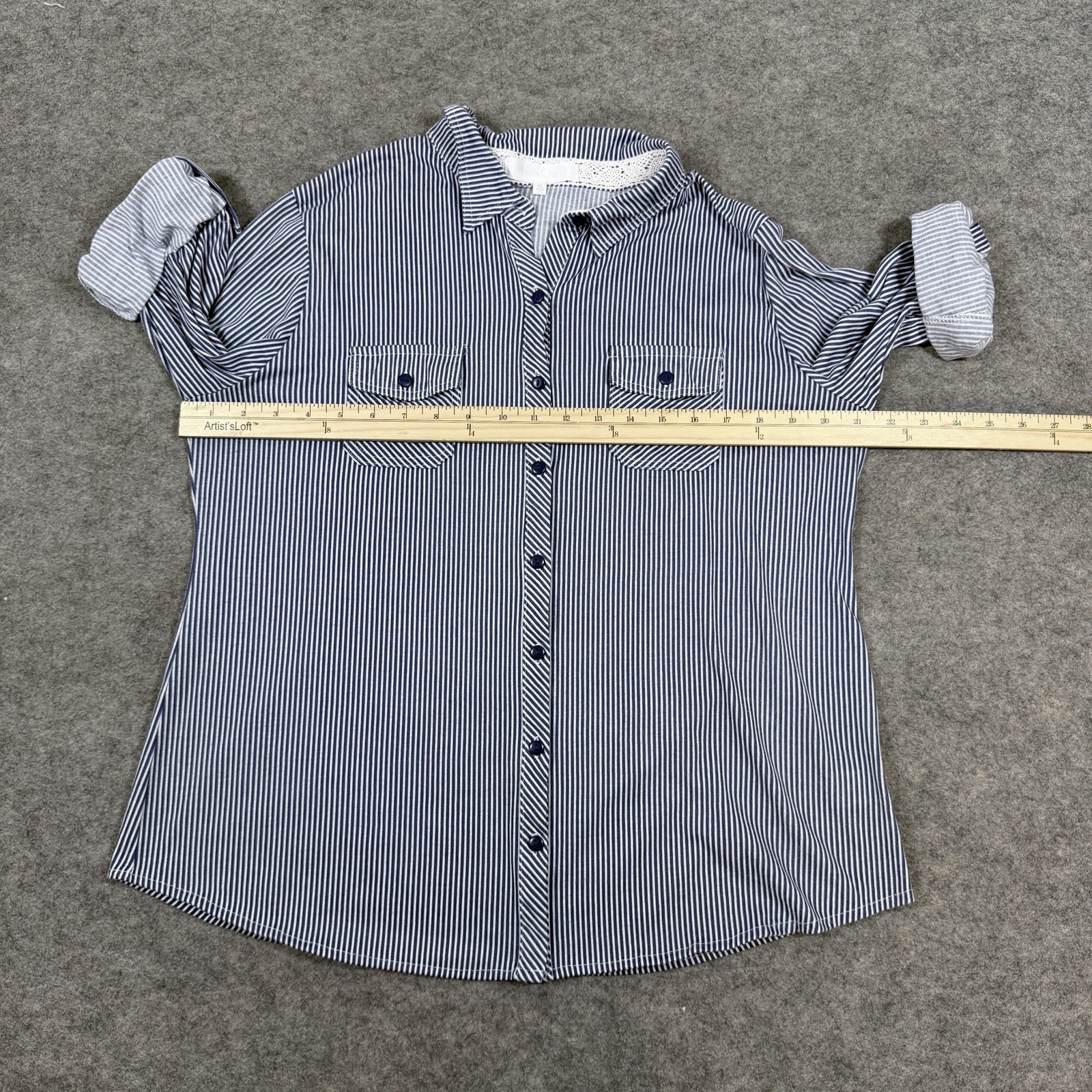 Eden & Olivia 3/4 Sleeves Button-Up Shirt Fit Women’s Size XL Blue White Stripes