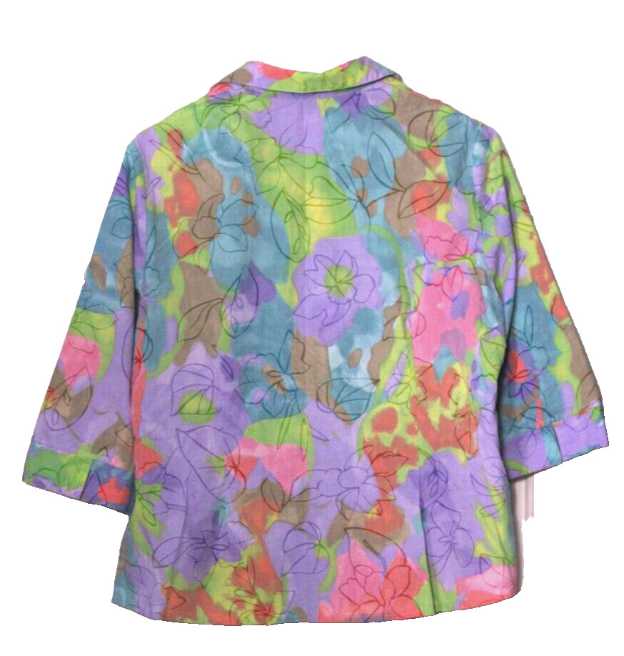 ALIA BLOUSE ladies size PL pink turquoise blue purple green floral 3/4 sleeve