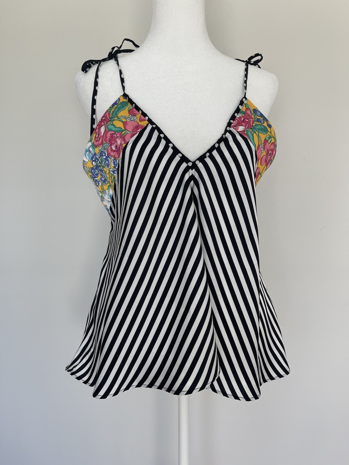 Aquazzura x Racil Designer Striped V-Neck Tie-Shoulder Tank Sz 38 Or 6 MSRP $500