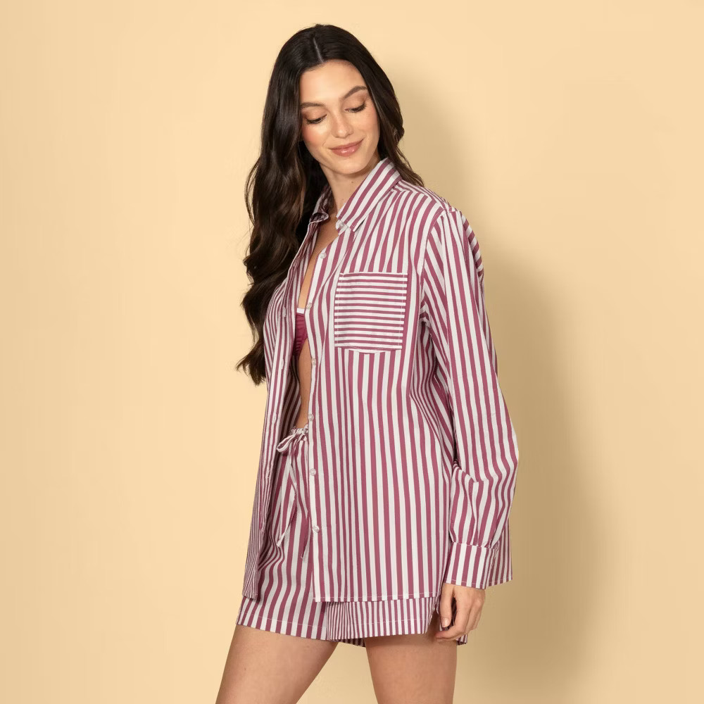 Solid & Striped Women Long Sleeve Collared Poplin Button-Down Shirt – Burgundy