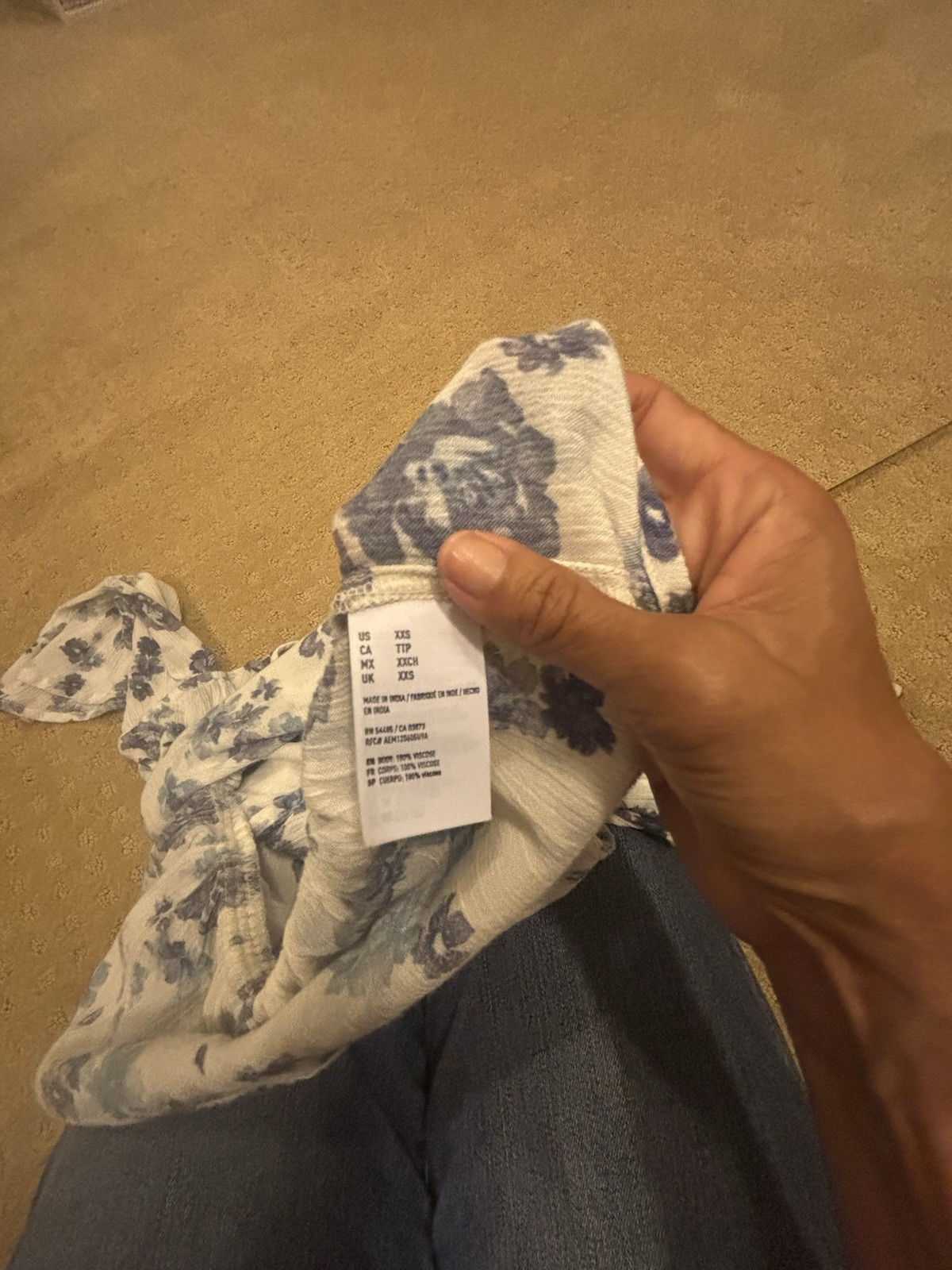 Women’s American Eagle Outfitters Cropped Floral Blouse – White & Blue Sz XXS