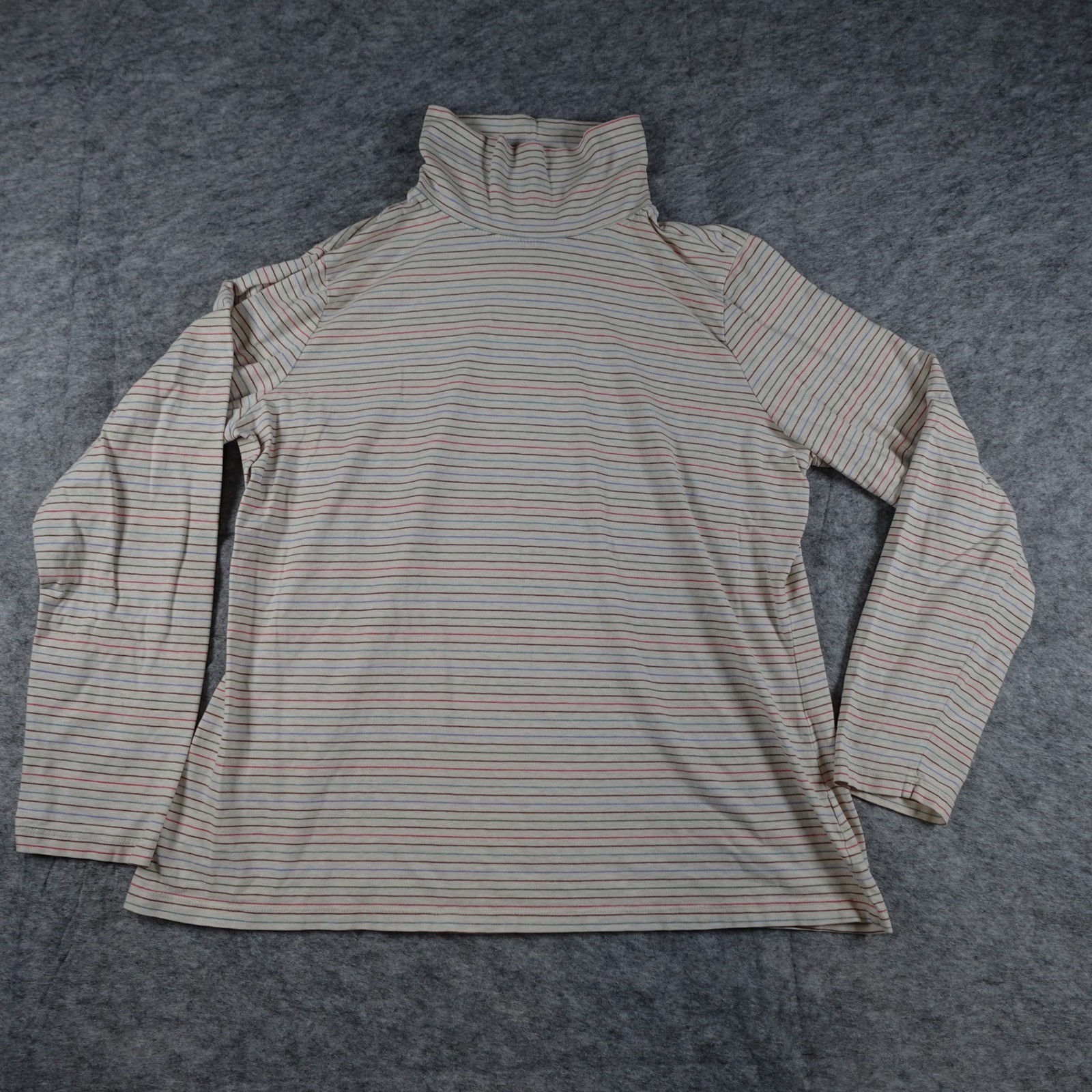 LL Bean Top Womens Extra Large Cream Multicolor Striped Turtleneck Tee Long Slv