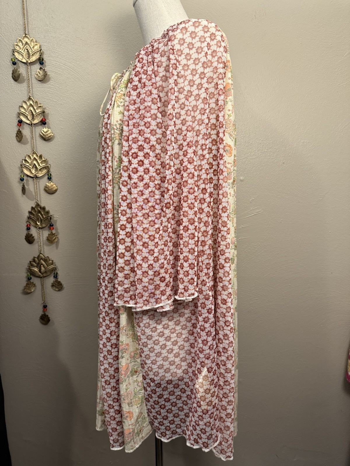 Free People Because I Love You Floral Tie Neck Printed tunic dress Women’s Large