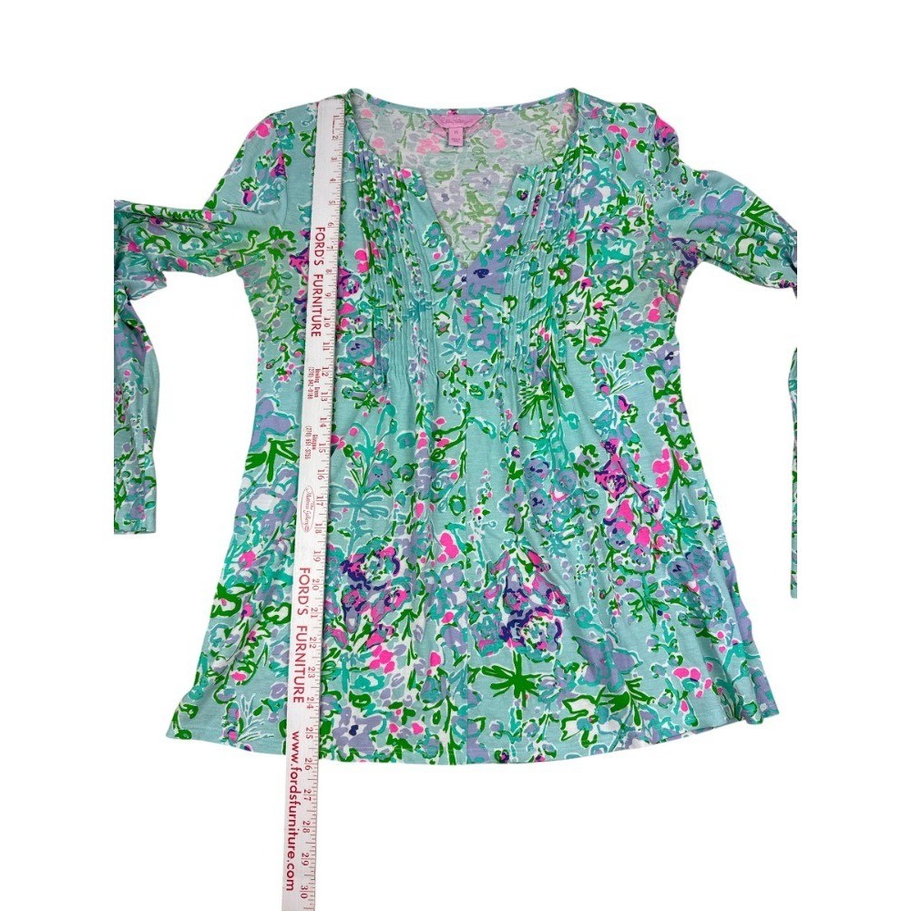 Lilly Pulitzer Braylon Tunic XS Pool Blue Southern Charm Pima Cotton Floral Top