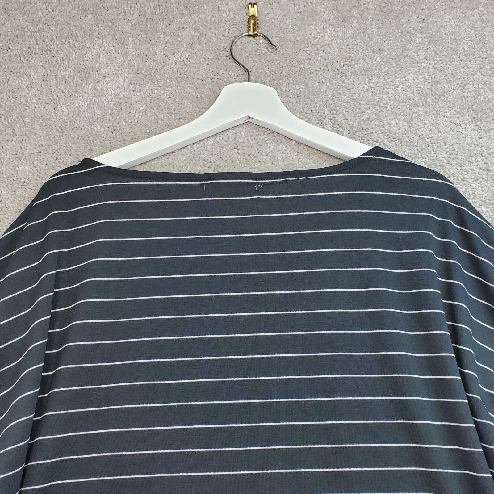 C+D+M Collection Blouse Top Womens L Black Striped Crew Neck Drop Shoulder Comfy