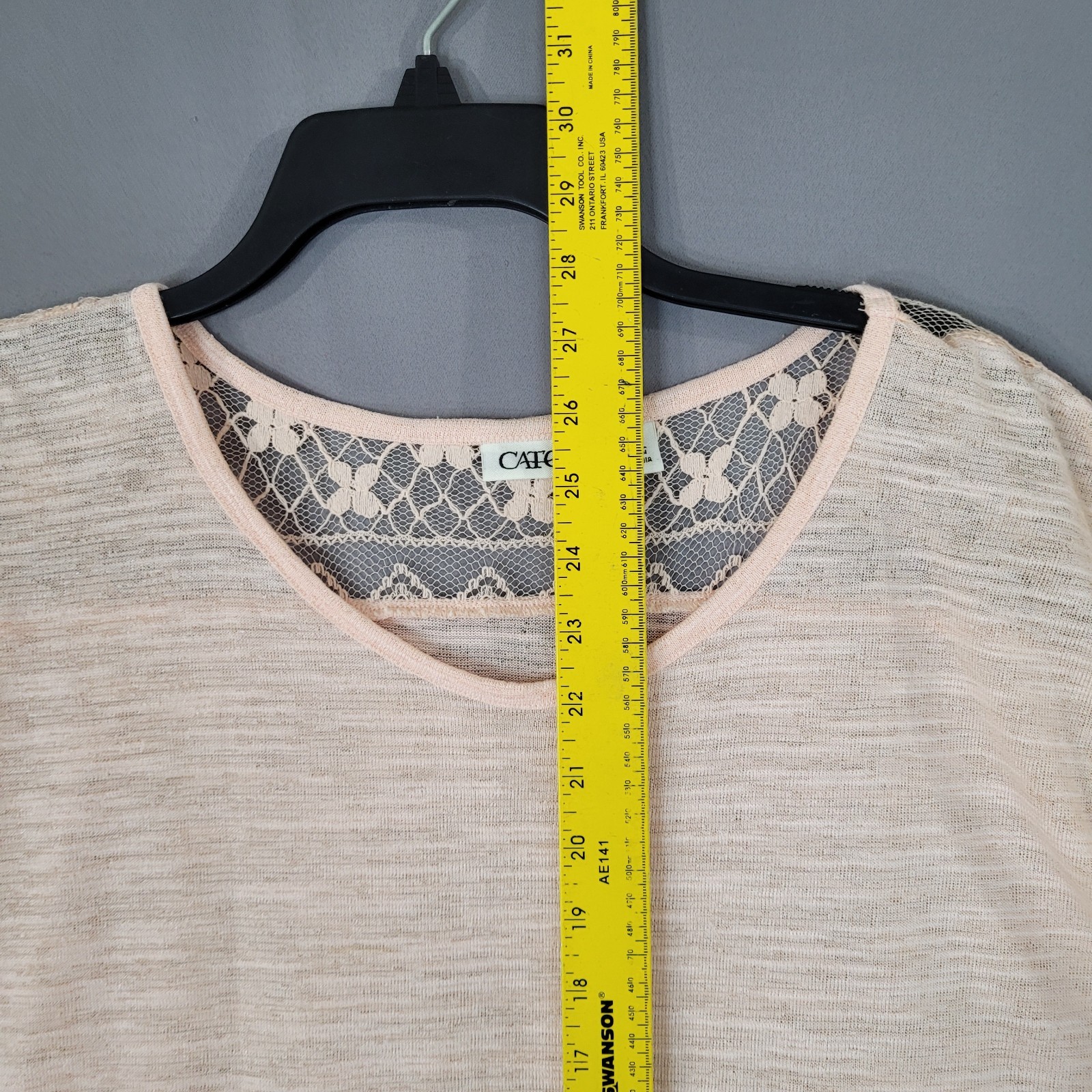Cato Women’s Light Orange Lace Back Top Large Polyester Cotton Blend