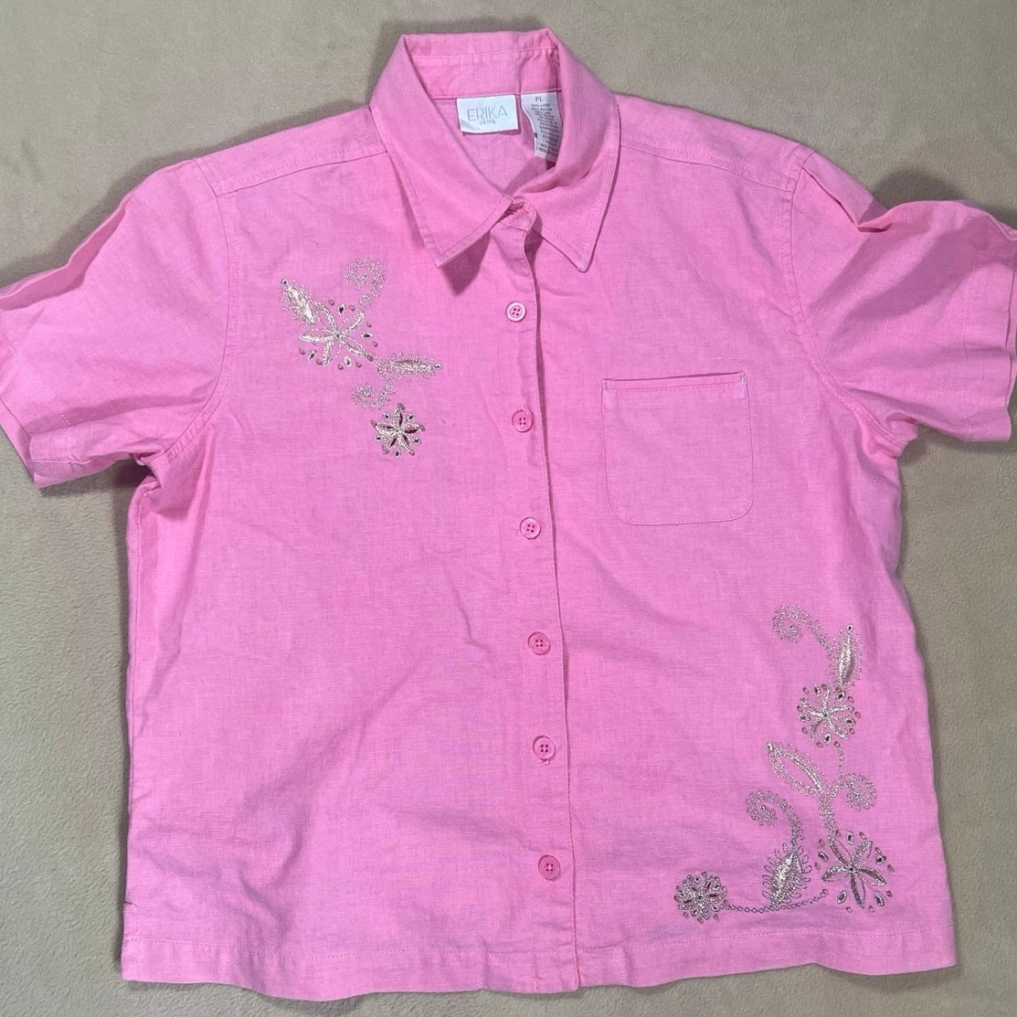Vintage Erika Button Down Womens Pink Paisley Flowers Grandmacore Cottagecore PL