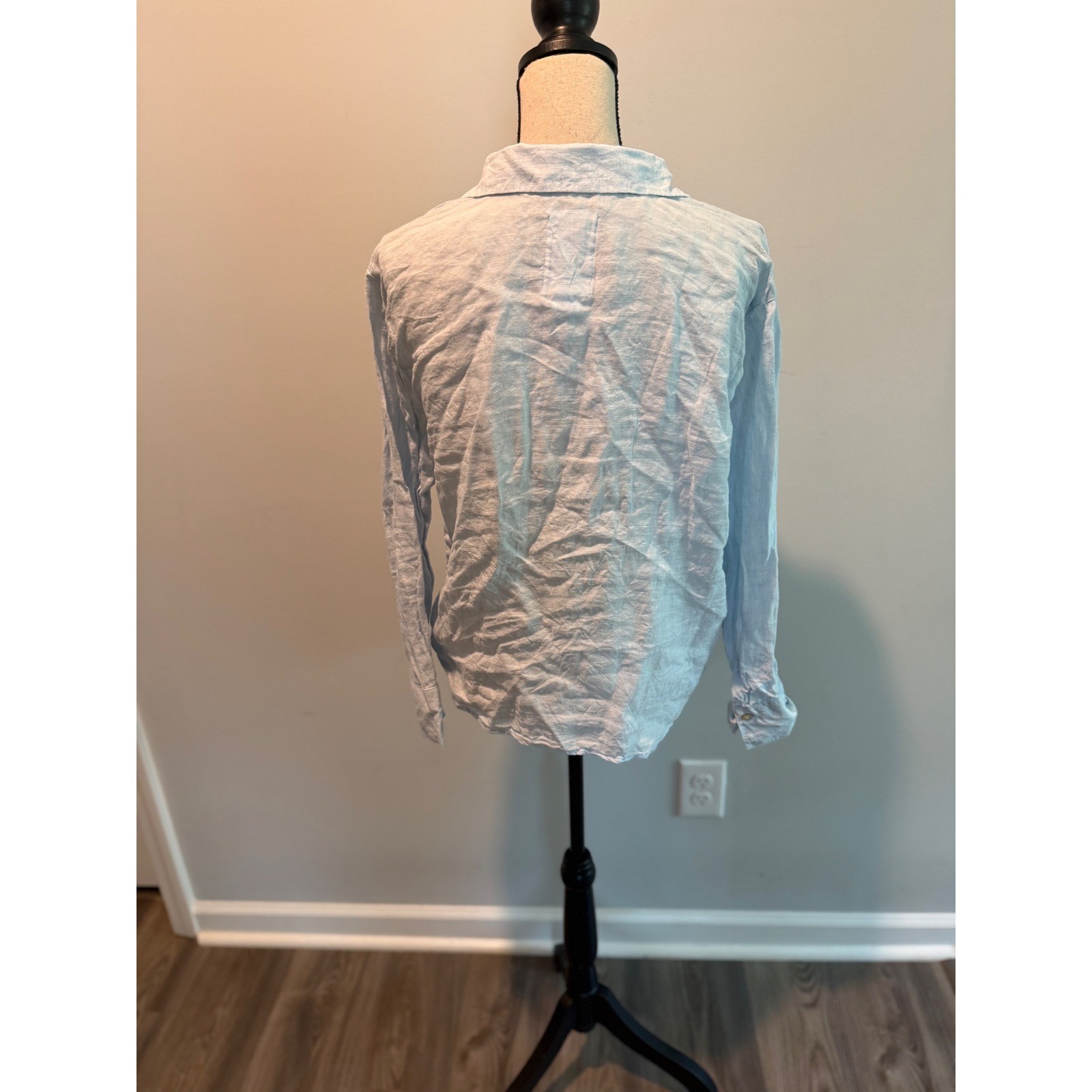 Calypso St Barth Womens Medium Light Blue 100% Linen V-Neck Tunic Blouse Top