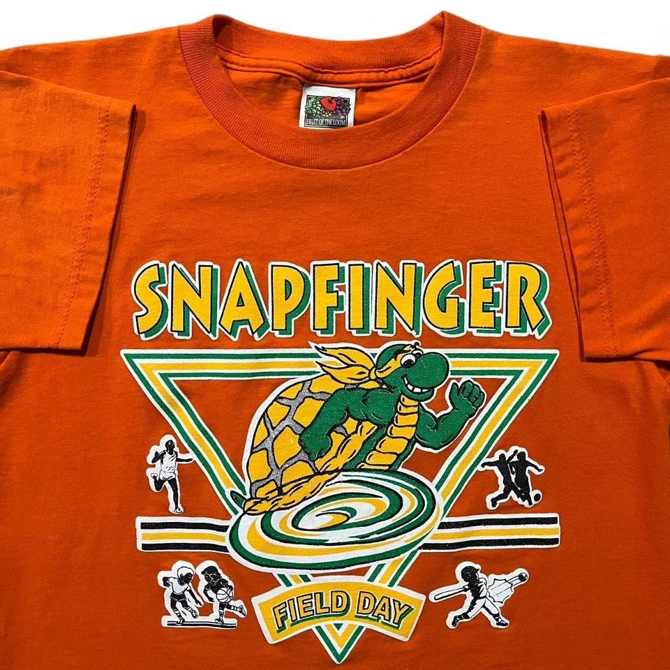 VTG Snapfinger Italy T-Shirt Women’s S Orange Polycotton FOTL Turtle Field Day