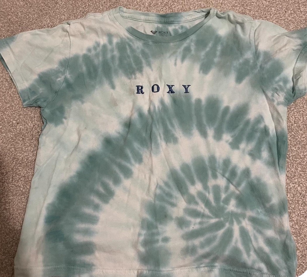 ROXY Women’s Green/White Tie-Dye Crew Neck Short Sleeve Cotton Knit Tee S
