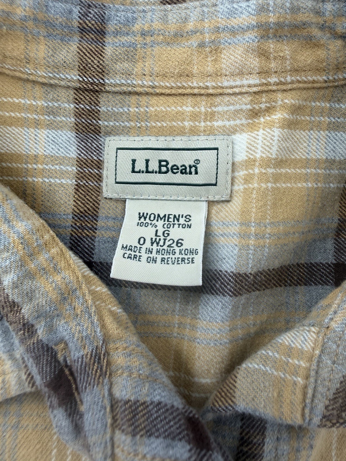 LL Bean Plaid L/S Button Up Flannel Shirt Women’s Large Yellow Outdoors Hiking
