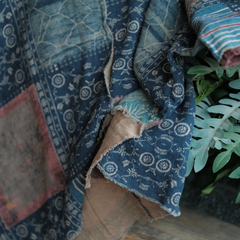 Vintage Patchwork Indigo Cotton Top Loose Wabi Sabi Blouse