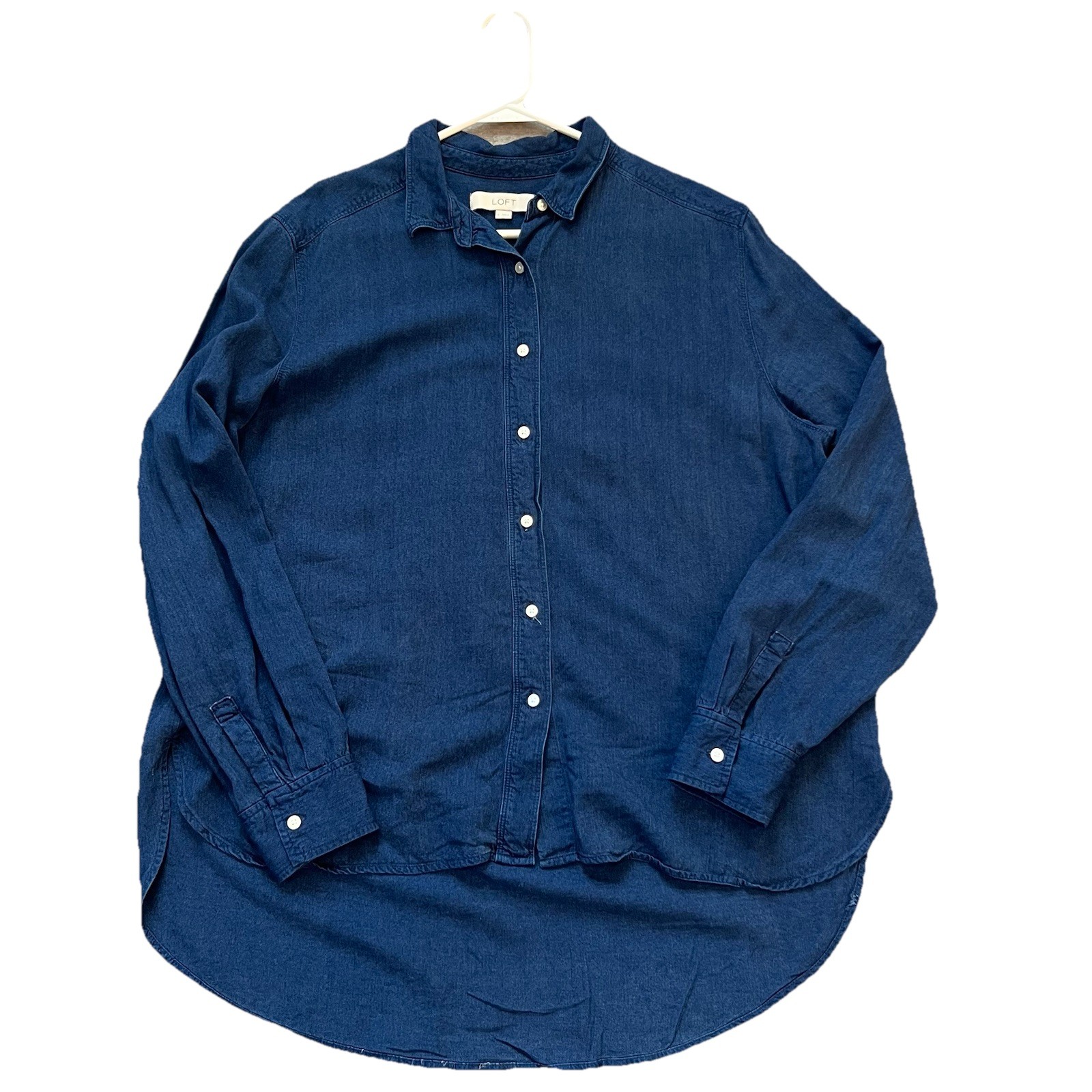 Ann Taylor LOFT Women’s Button Front Shirt Size XL Long Sleeve Denim Blue Casual