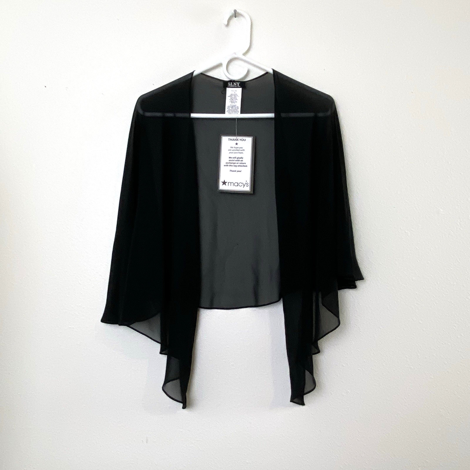 SLNY SL Fashions Womens Sheer Capelet Shawl L/XL Black Cropped Unlined Open USA