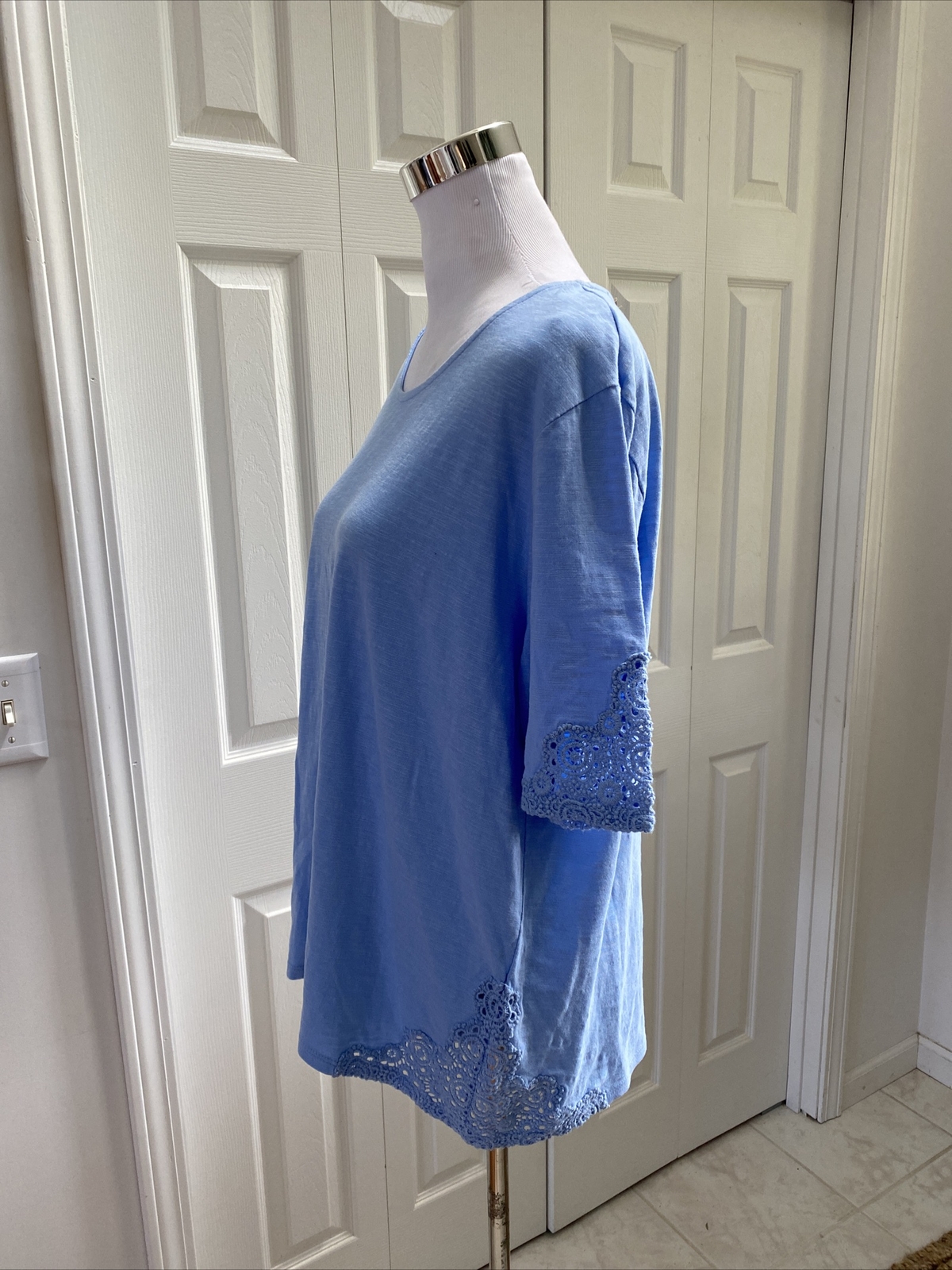 NWT Chico’s Fairway Blue Lace Trim Short Sleeve Tee Chico’s 3 XL $46.95