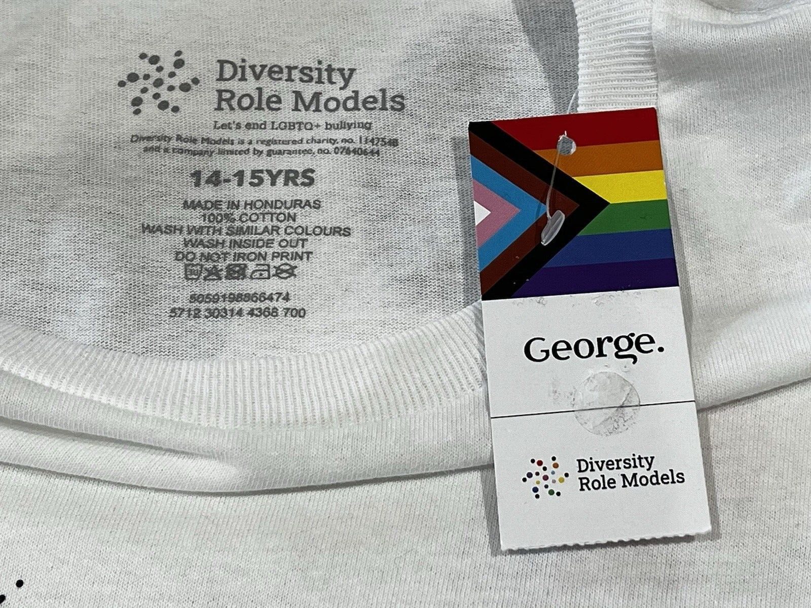 NEW Diversity T Shirt White Age 14 15 LOVE IS LOVE Role Models Tags Rainbow