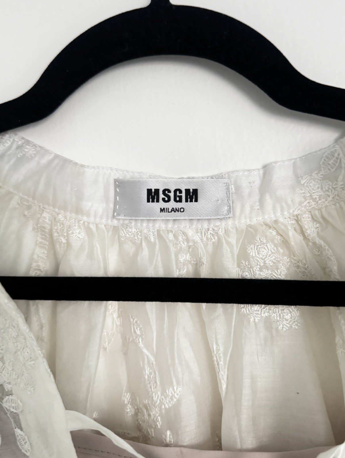 MSGM Milano Sheer Floral Embroidered Blouse Ivory Tie Front Top + Blush Cami