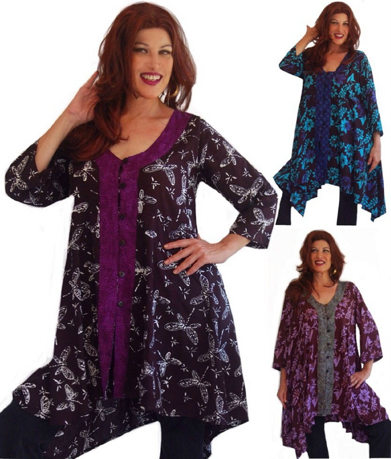 pick color & size shirt top blouse hem a line swing button bali batik art chic