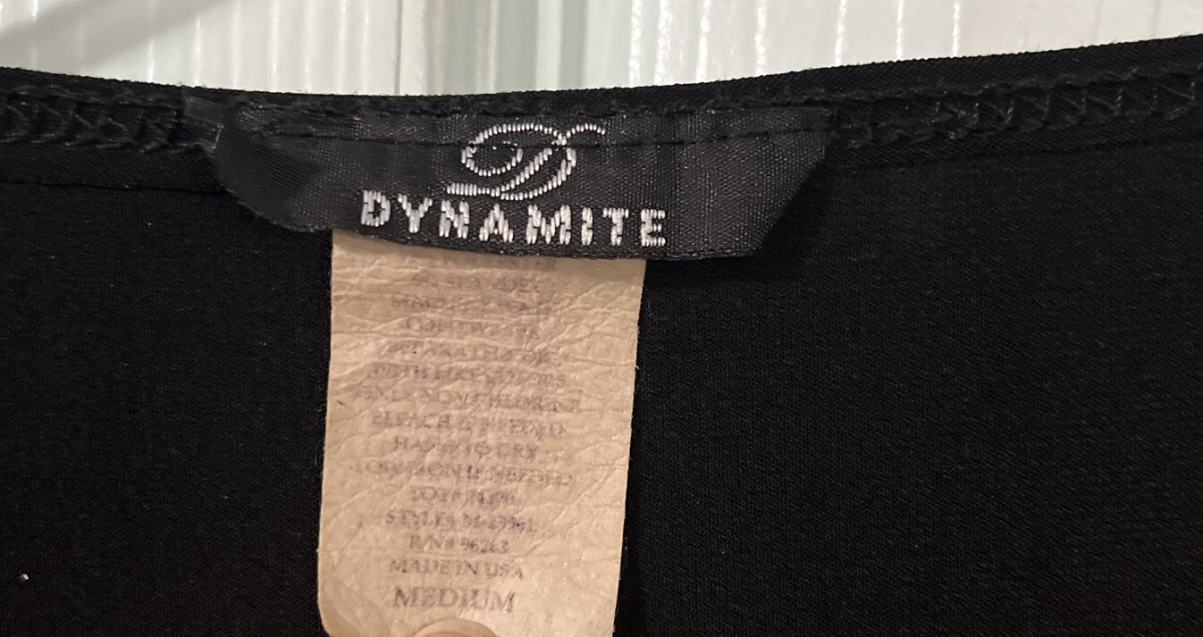 Dynamite Women’s Size M Black Career Wrap Blouse Short Sleeve Scoop Neck