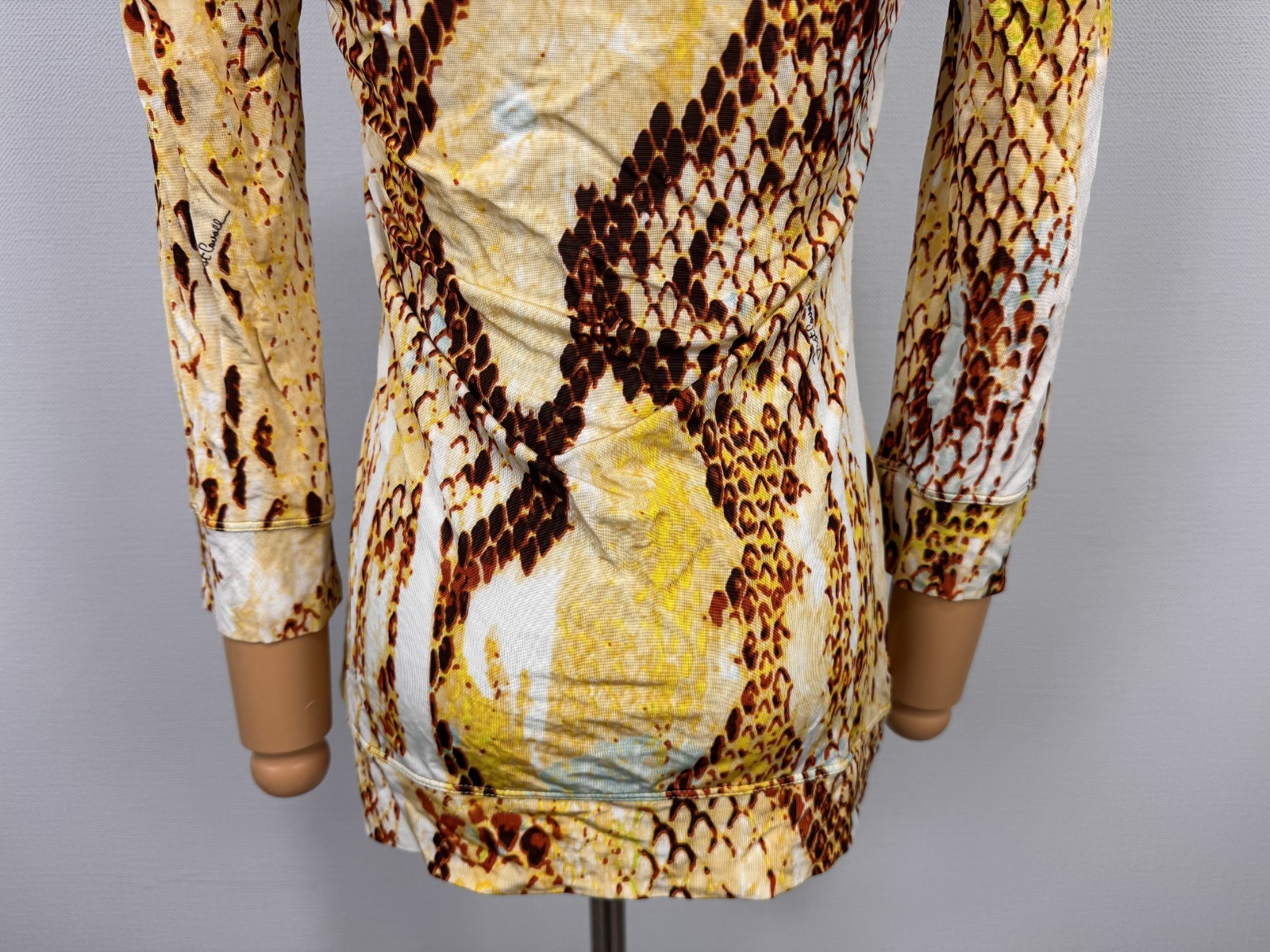 Just Cavalli Made in Bosnia Wonderful Yellow Snake Pattern Stretch Shirt Sz S