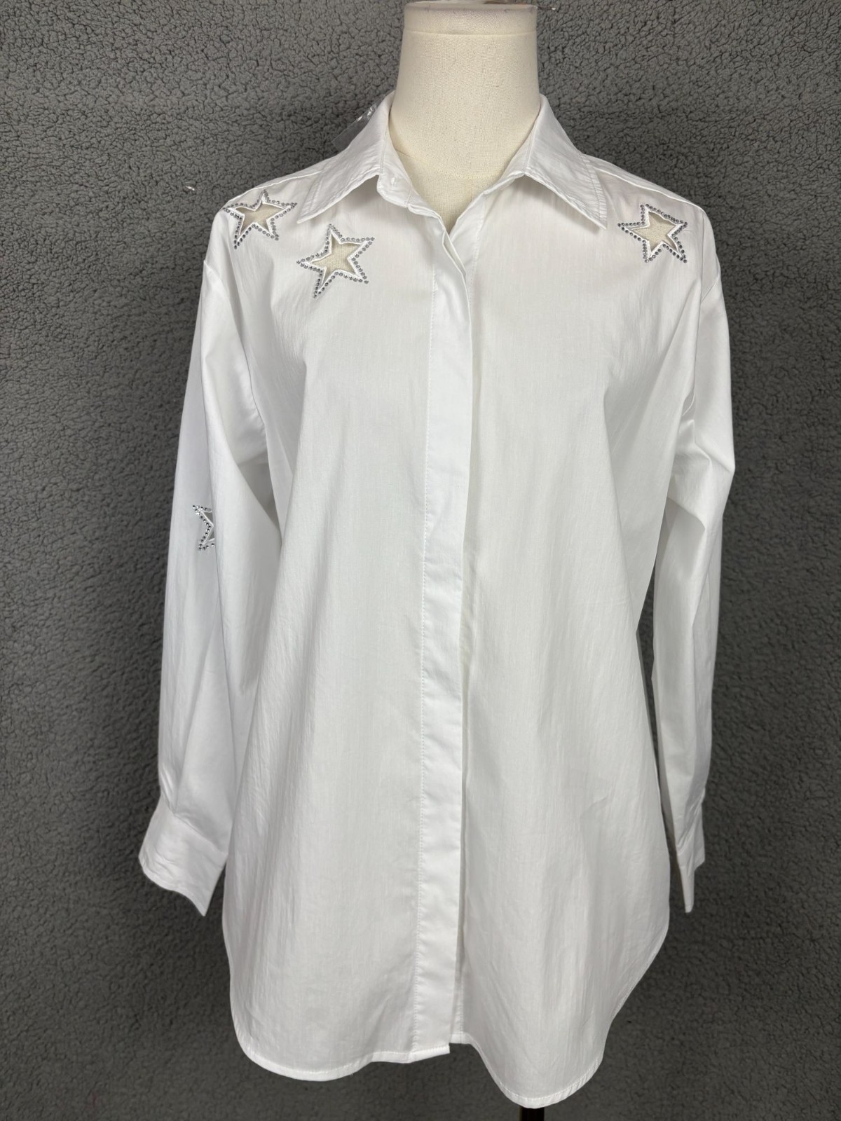 I.n.c. International Concepts Women’s Embellished Star-Cutout Shirt,White XS NWT