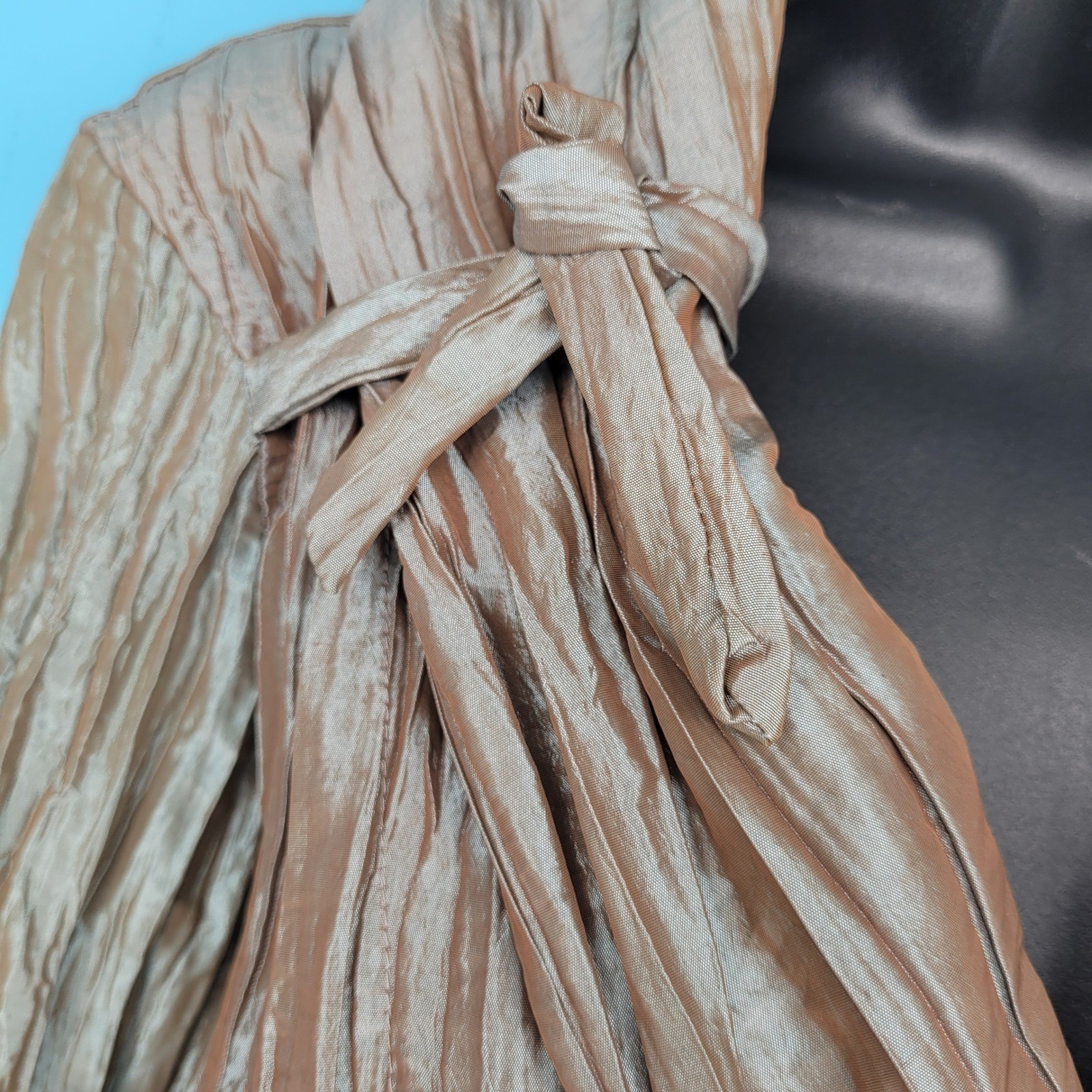 Essentials by Milano liquid Bronze Metallic Crinkle Wrap Blouse Y2K Pleated Top