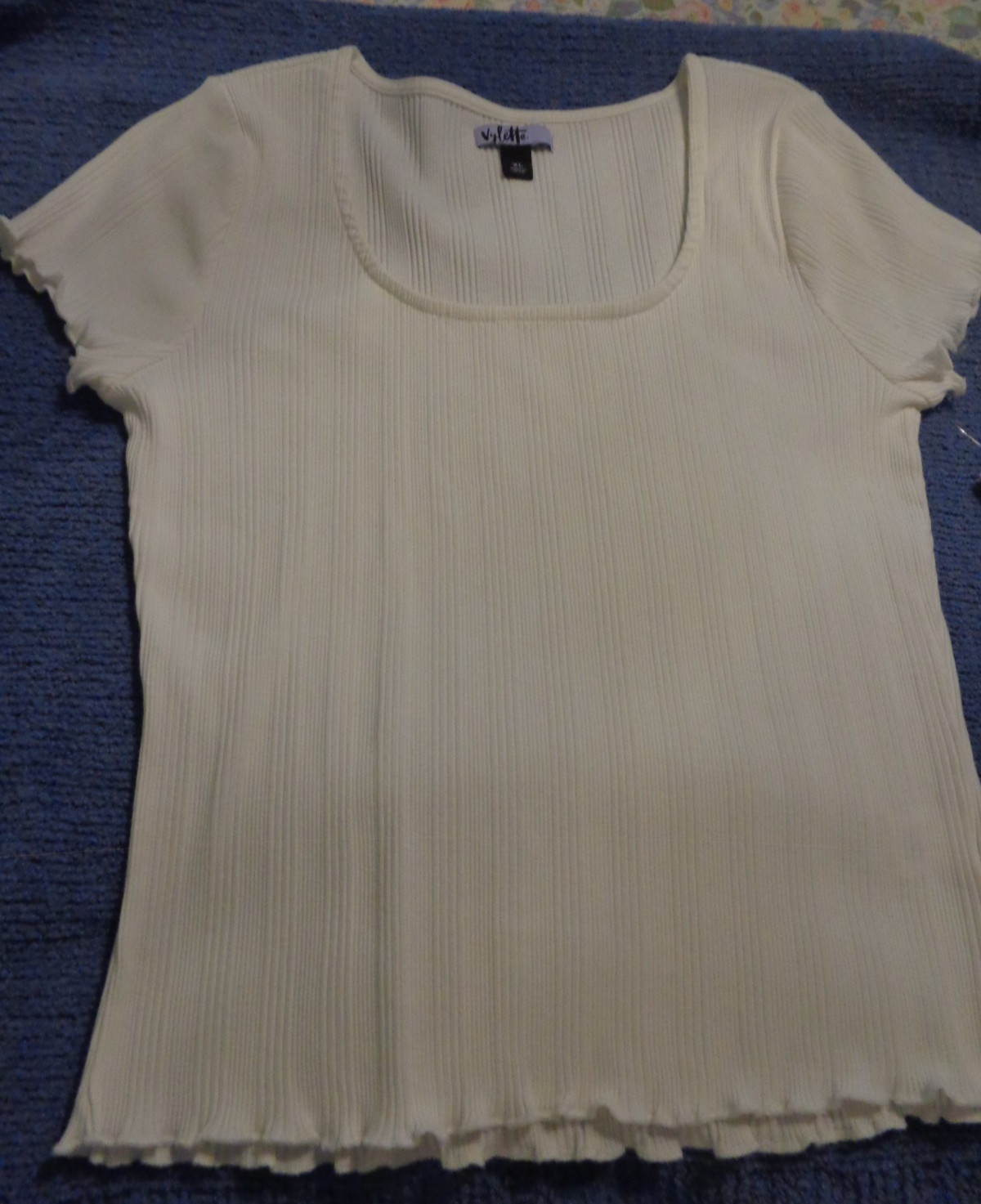 Vylette White Rib Knit SS Tee Top XL NWT See Pictures