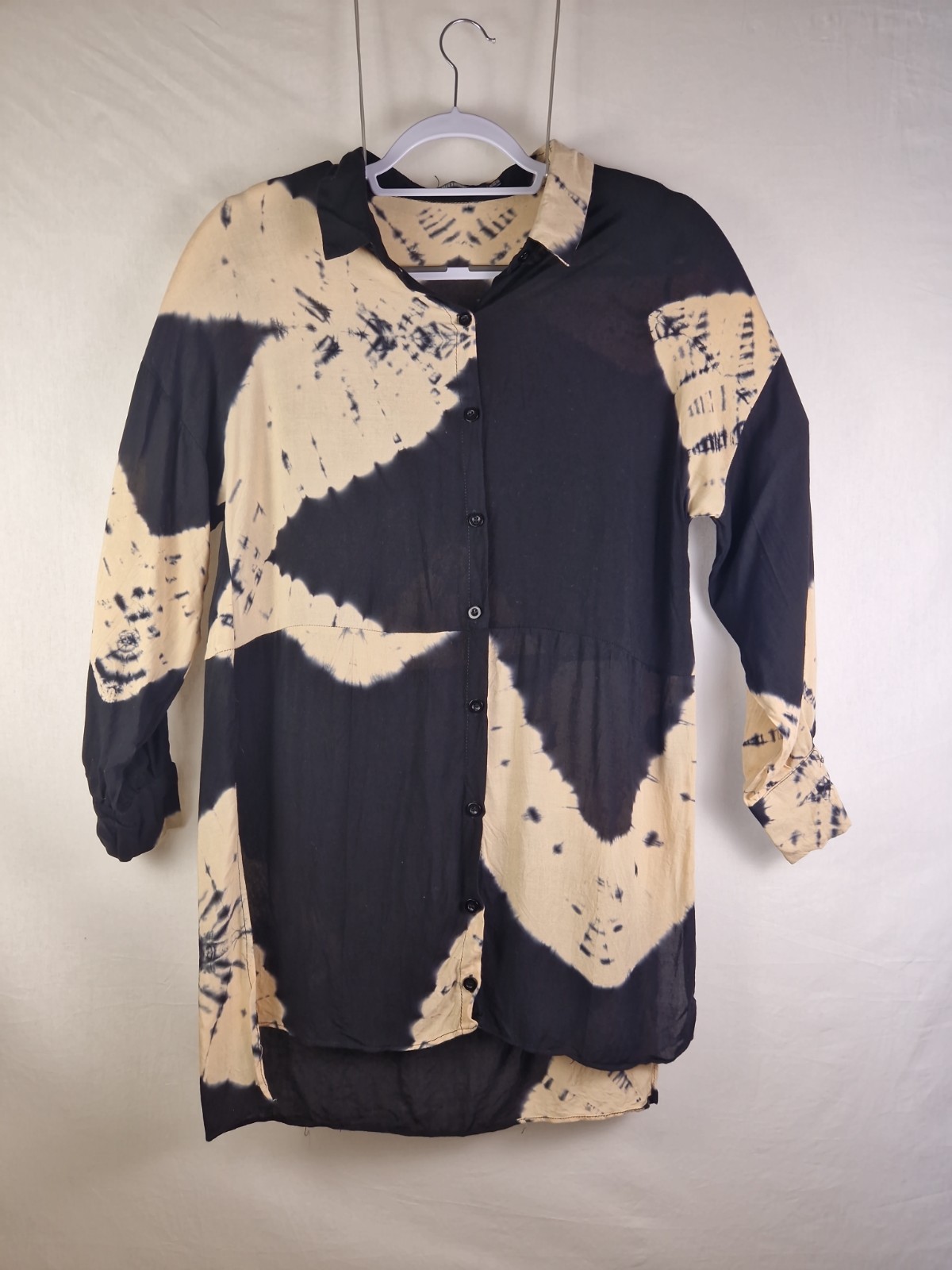 Missguided Womens Shirt Black Tie Dye Polyester Button Up Long Sleeve UK 8