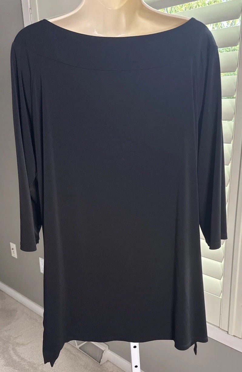 Chicos Women’s Renaissance Black Portrait Neck Tunic Top Style Large