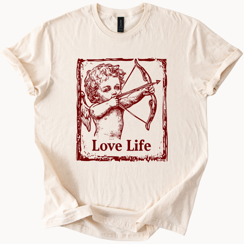 Cupid Love Life T-Shirt, Romantic Cherub Graphic Tee, cotton boho cute Ivory