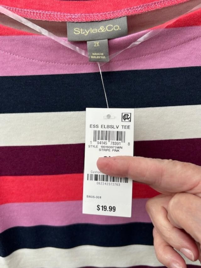 New $19.99 Tags NWT STYLE & CO Pretty Striped Cuffed Sleeve Knit Top 1X 2X 3X