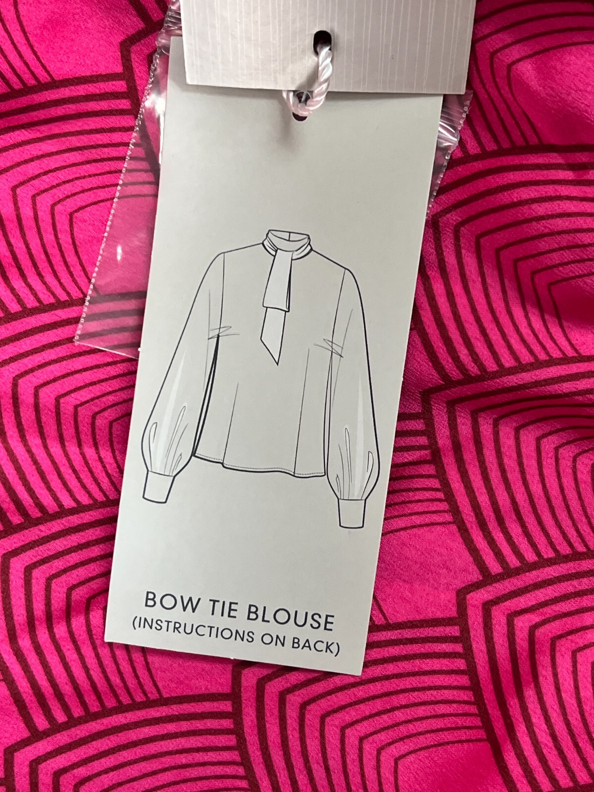 Worthington Pink Geometric Pattern Mock Neck Blouse w/ Neck Tie Sz Large