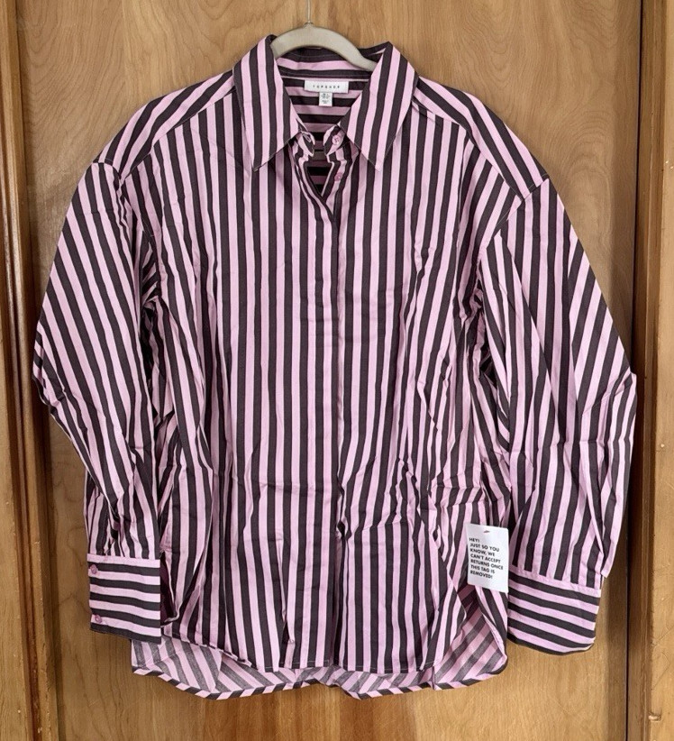 Asos Design Topshop Poplin Shirt Purple & Pink Stripe Button Down Shirt Sz L NEW