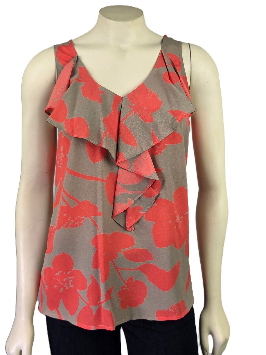 NWT Ann Taylor LOFT cascading VNeck Tan/Orange sleeveless women’s Top Blouse
