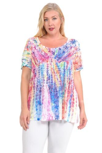 PLUS Hibiscus Rainbow Tie Dye Look Soft light One By One Print R340 1XL 2XL 3XL