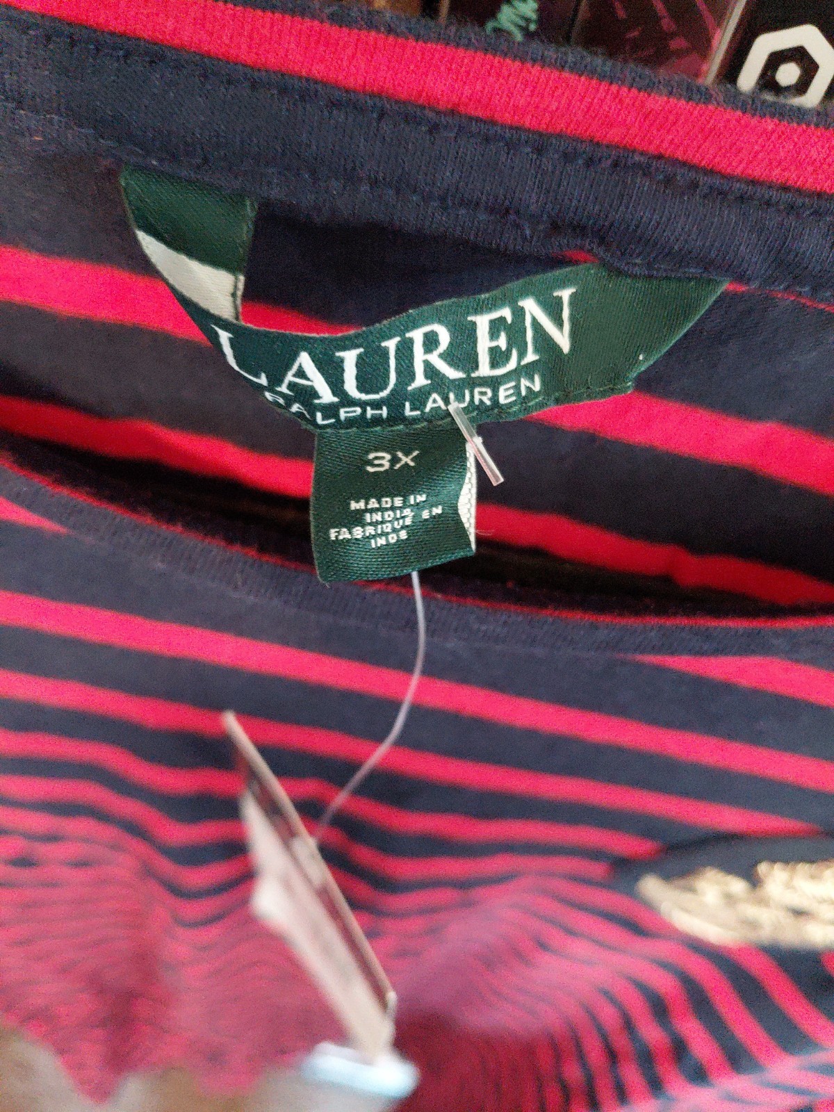 Ralph Lauren Red & Dark Blue Striped Navy Crest 3x Woman T Shirt New With Tags