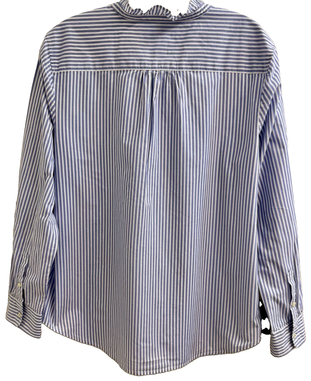 TALBOTS Blue & White Striped Coastal COTTON POPOVER Roll Tab Sleeves (L) NWOT