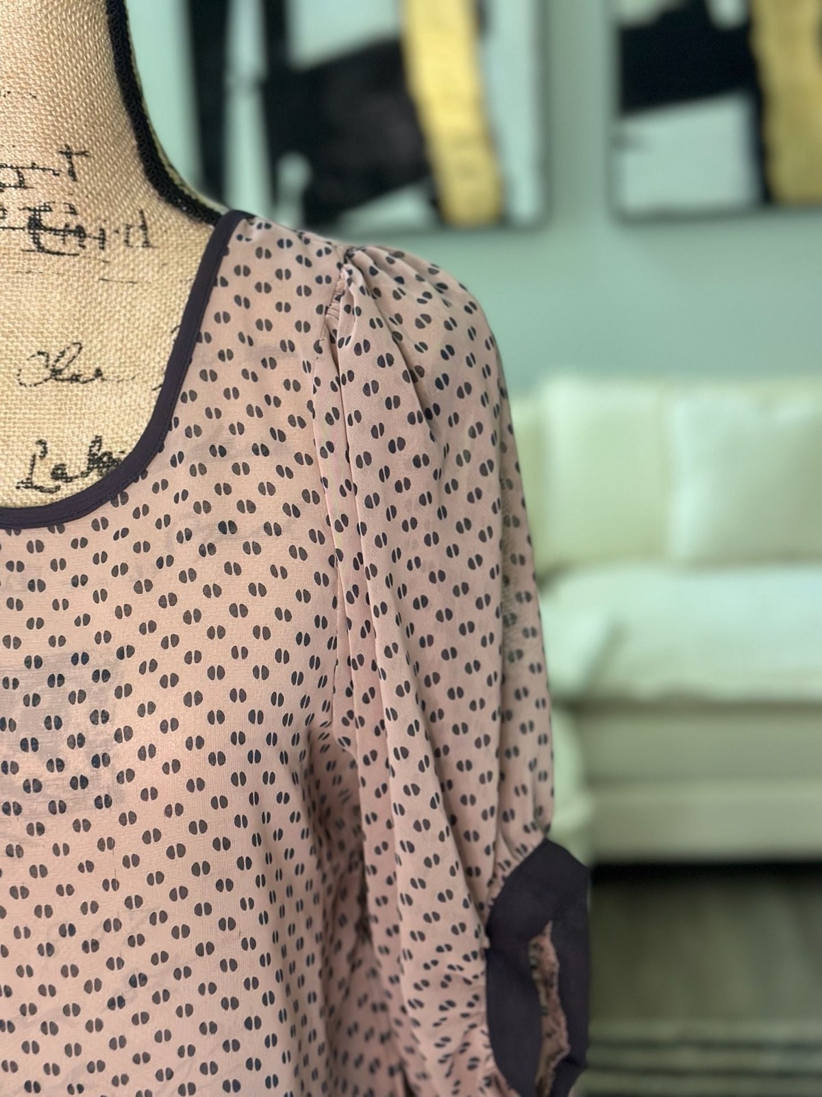 Love Culture Blush Pink and Black Geometric Print Cut-Out Back Blouse