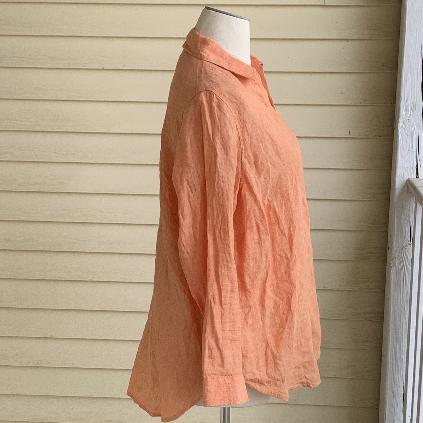 NWT Sigrid Olsen 100% Linen Button Up Blouse Plus 1X Roll Tab Sleeves Coral Top