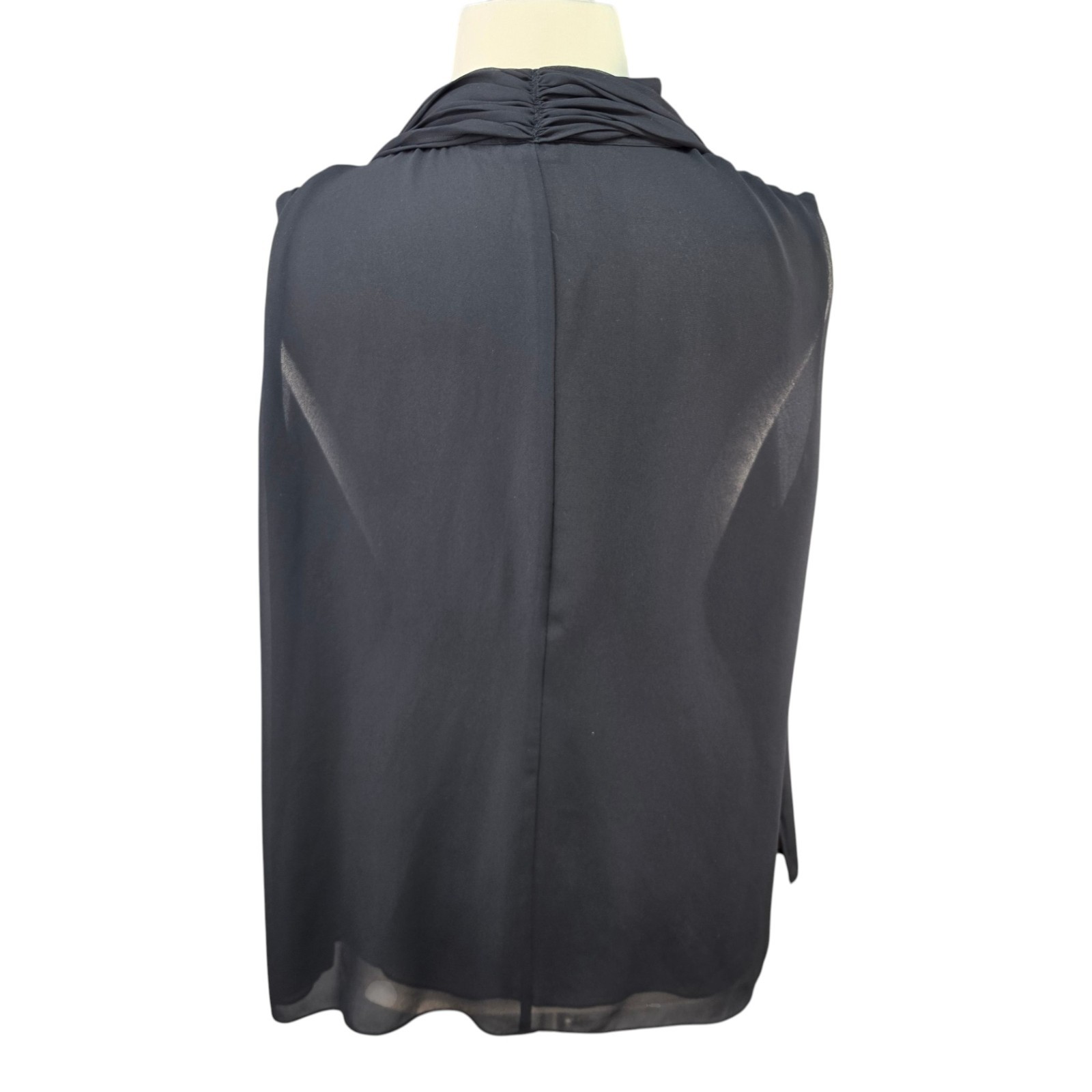 Vince Camuto Black Chiffon Sleeveless Tie Neck Blouse High Neck Career Dressy LG