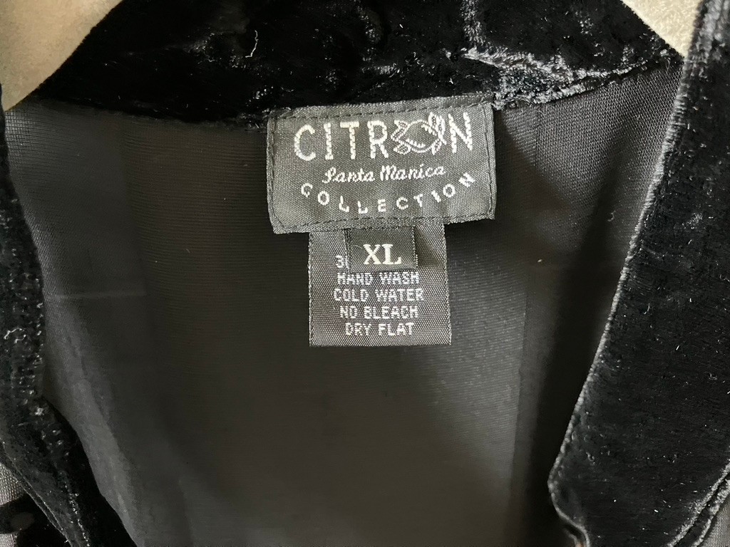 CITRON Santa Monica Silk Blend Maxi Duster Kimono Buttons Black Red Sheer XL