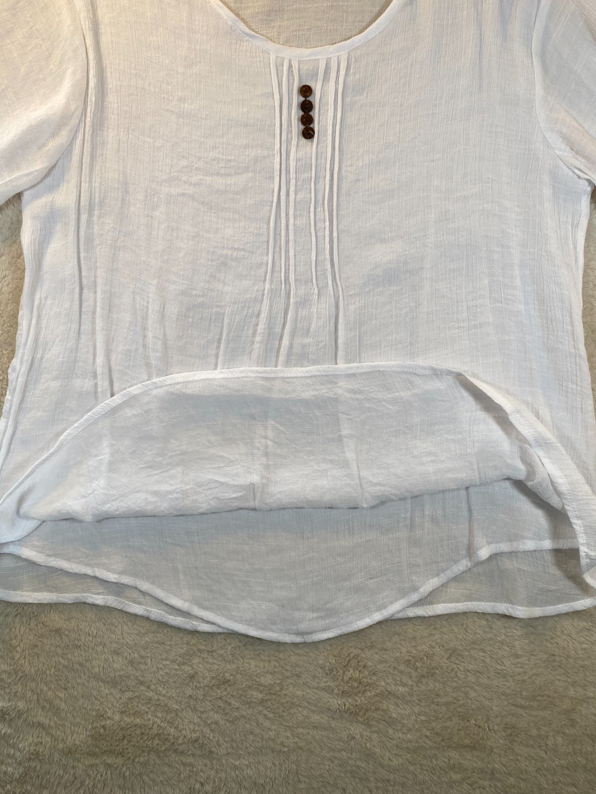 Silk and Cotton Blend Blouse Pintuck Button Accented Sleeves