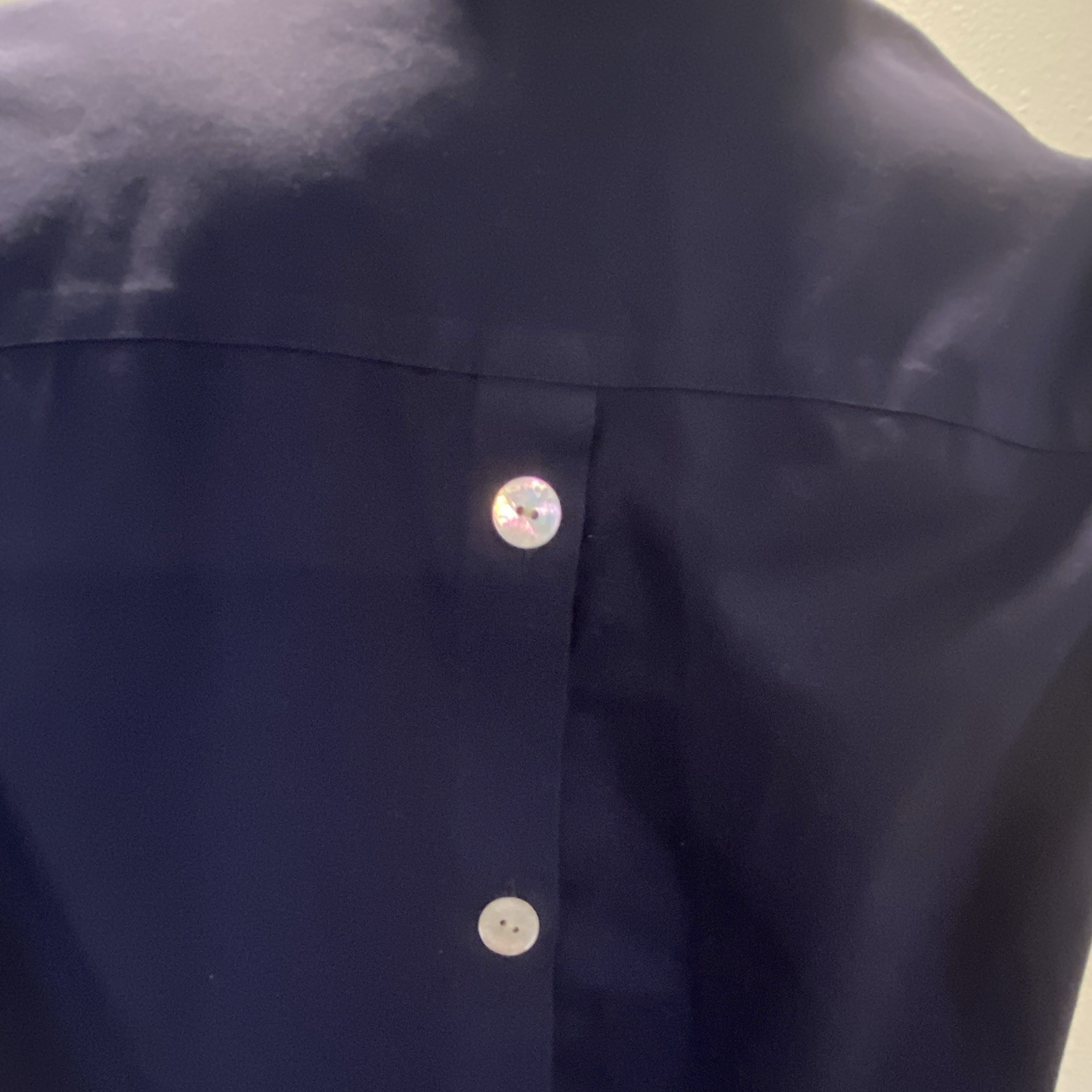 Foxcroft NYC 14 Navy Non-Iron Stretch Collared Sleeveless Shaped Blouse