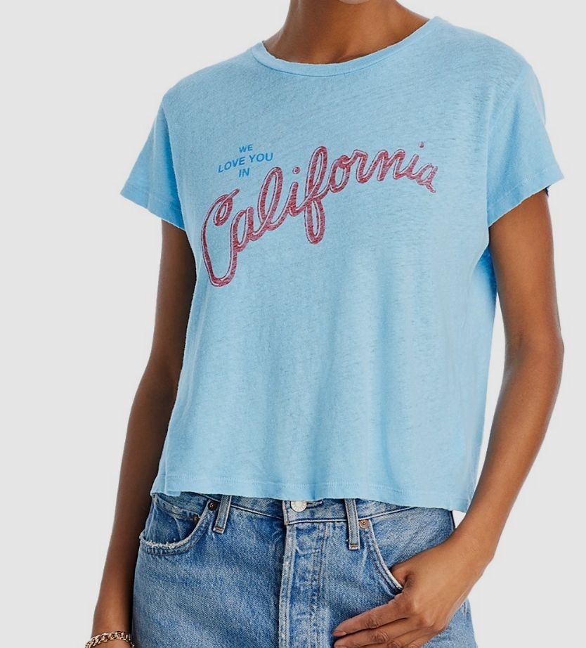 Mother Women’s Blue Cotton Linen Crew Neck The Sinful Graphic Tee Shirt Size XS